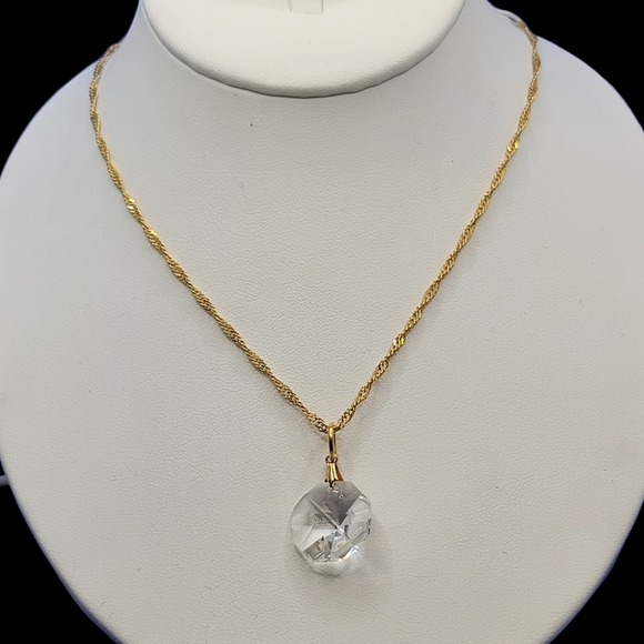 NEW Gold Diamond Cut Crystal Necklace 18" - Picture 1 of 8